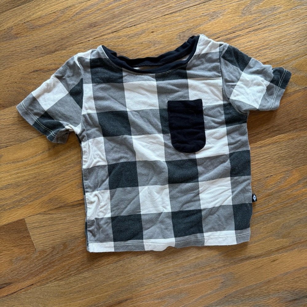 Kyte BABY Black and White Buffalo Plaid Pocket Tee
